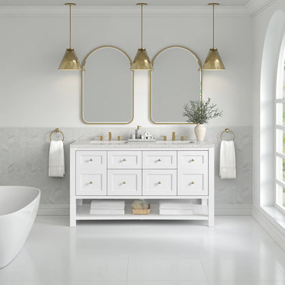 Breckenridge 60" Double Vanity, Bright White, w/ 3 CM Eternal Jasmine Pearl Quartz Top w/FreePower Wireless Cha, view 6