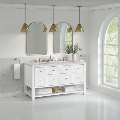 Breckenridge 60" Double Vanity, Bright White, w/ 3 CM Eternal Jasmine Pearl Quartz Top w/FreePower Wireless Cha, view 7