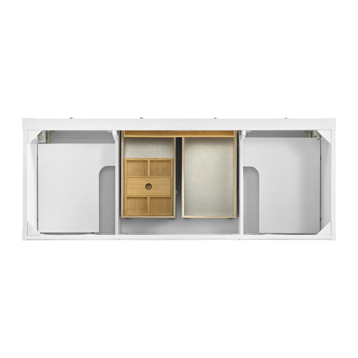 Breckenridge 60" Double Vanity, Bright White, w/ 3 CM Eternal Jasmine Pearl Quartz Top w/FreePower Wireless Cha, view 9