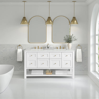 Breckenridge 60" Double Vanity, Bright White, w/ 3 CM Ethereal Noctis Quartz Top w/FreePower Wireless Charger, view 6