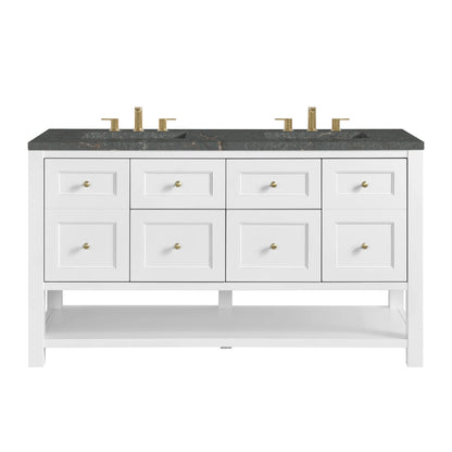 Breckenridge 60" Double Vanity, Bright White, w/ 3 CM Parisien Bleu Quartz Top w/FreePower Wireless Charger