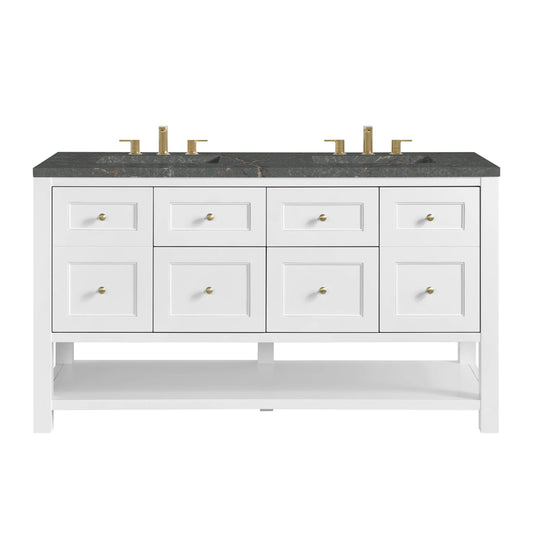 Breckenridge 60" Double Vanity, Bright White, w/ 3 CM Parisien Bleu Quartz Top w/FreePower Wireless Charger