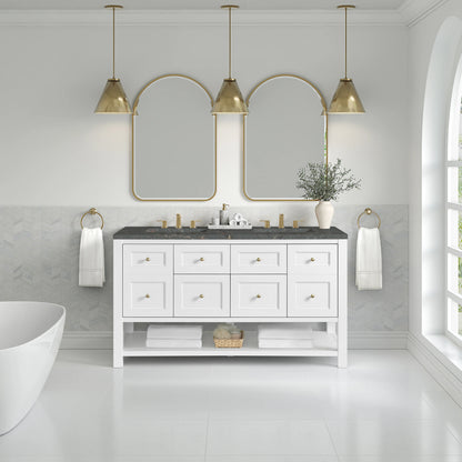 Breckenridge 60" Double Vanity, Bright White, w/ 3 CM Parisien Bleu Quartz Top w/FreePower Wireless Charger, view 6