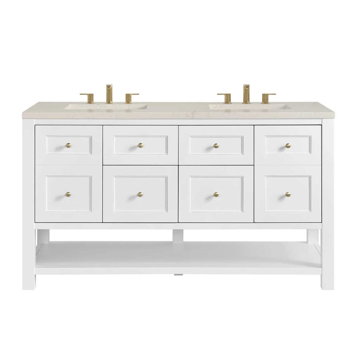 Breckenridge 60" Double Vanity, Bright White, w/ 3 CM Siberian Silestone Top w/FreePower Wireless Charger