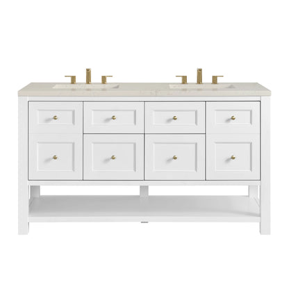 Breckenridge 60" Double Vanity, Bright White, w/ 3 CM Siberian Silestone Top w/FreePower Wireless Charger