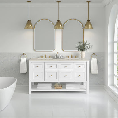 Breckenridge 60" Double Vanity, Bright White, w/ 3 CM Siberian Silestone Top w/FreePower Wireless Charger, view 5