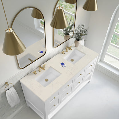 Breckenridge 60" Double Vanity, Bright White, w/ 3 CM Siberian Silestone Top w/FreePower Wireless Charger, view 9