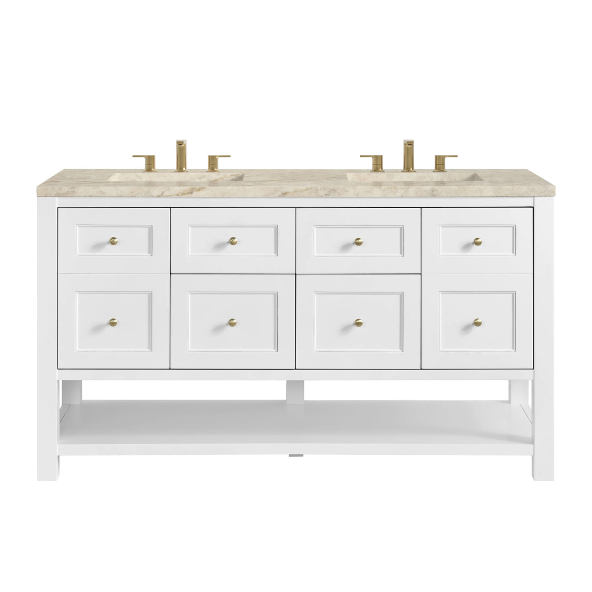 Breckenridge 60" Double Vanity, Bright White, w/ 3 CM Tajnar Eclos Top w/FreePower Wireless Charger