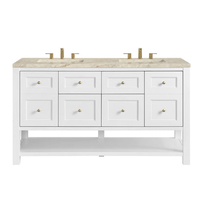 Breckenridge 60" Double Vanity, Bright White, w/ 3 CM Tajnar Eclos Top w/FreePower Wireless Charger