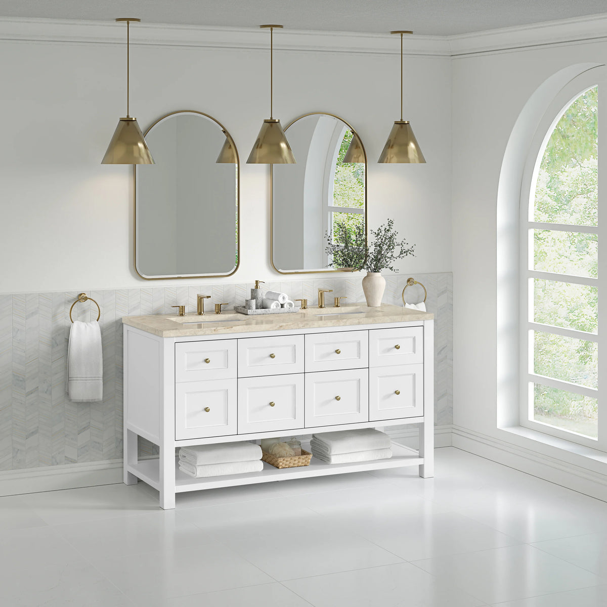 Breckenridge 60" Double Vanity, Bright White, w/ 3 CM Tajnar Eclos Top w/FreePower Wireless Charger, view 6