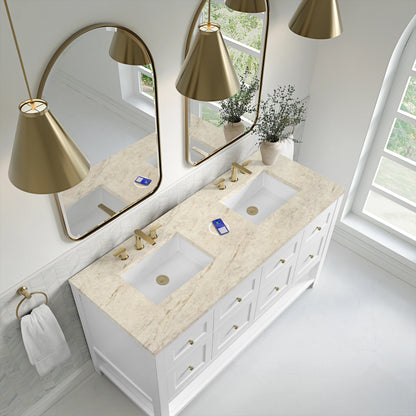 Breckenridge 60" Double Vanity, Bright White, w/ 3 CM Tajnar Eclos Top w/FreePower Wireless Charger, view 9