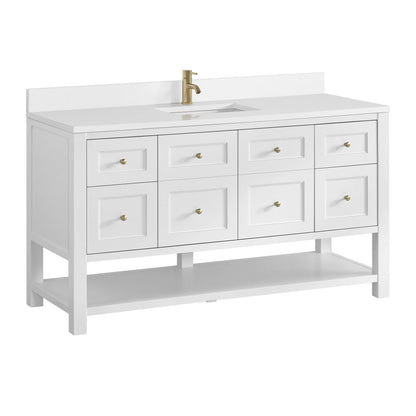 Breckenridge 60" Single Vanity, Bright White, w/ Single Hole 3 CM White Zeus Quartz Top & Backsplash, view 10