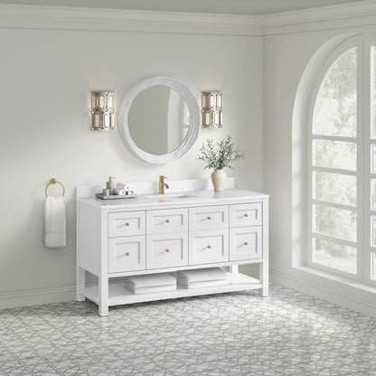 Breckenridge 60" Single Vanity, Bright White, w/ Single Hole 3 CM White Zeus Quartz Top & Backsplash, view 4