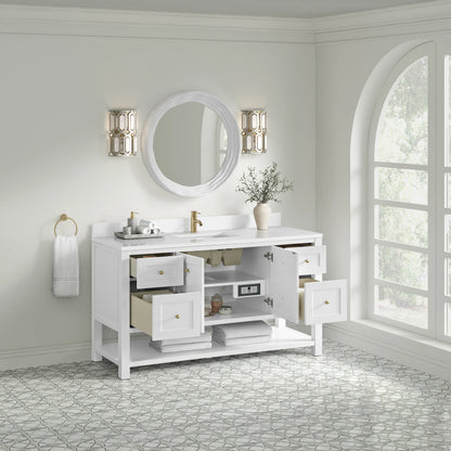 Breckenridge 60" Single Vanity, Bright White, w/ Single Hole 3 CM White Zeus Quartz Top & Backsplash, view 5