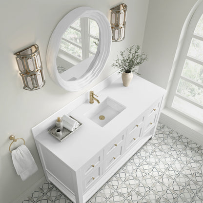 Breckenridge 60" Single Vanity, Bright White, w/ Single Hole 3 CM White Zeus Quartz Top & Backsplash, view 7