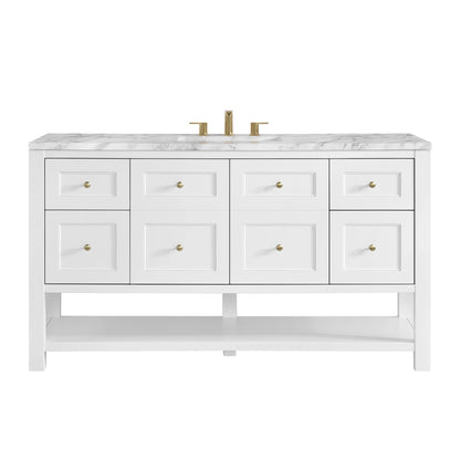 Breckenridge 60" Single Vanity, Bright White, w/ 3 CM Carrara Marble Top