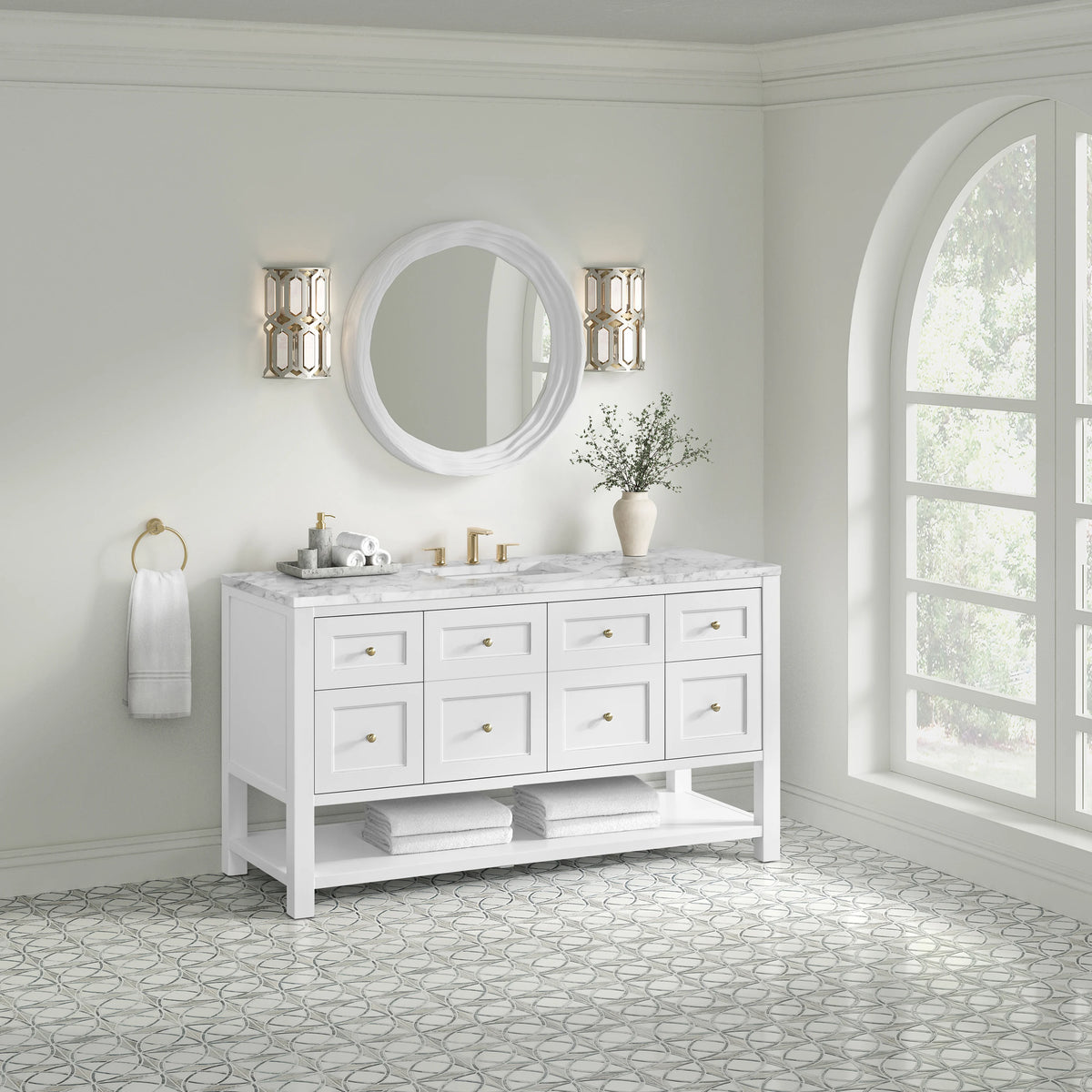 Breckenridge 60" Single Vanity, Bright White, w/ 3 CM Carrara Marble Top, view 4
