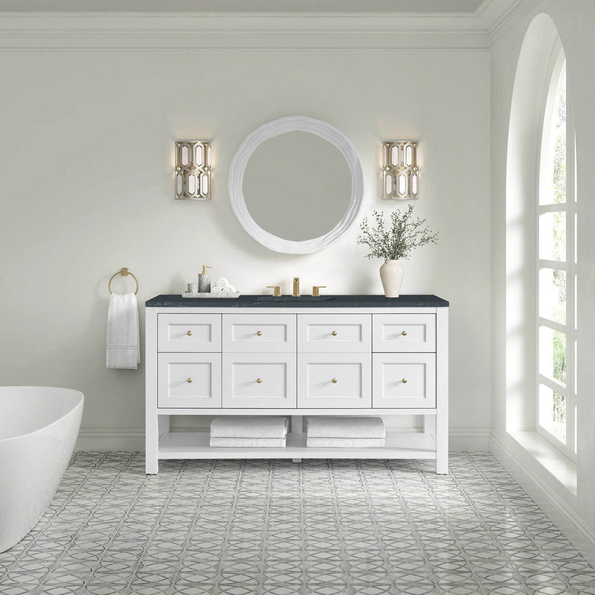 Breckenridge 60" Single Vanity, Bright White, w/ 3 CM Charcoal Soapstone Quartz Top, view 3