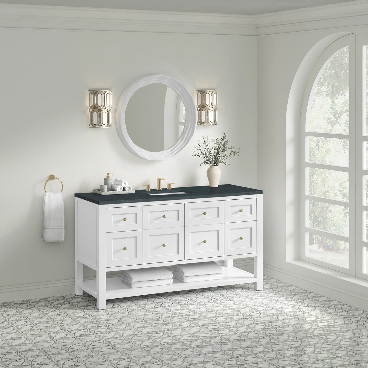 Breckenridge 60" Single Vanity, Bright White, w/ 3 CM Charcoal Soapstone Quartz Top, view 4