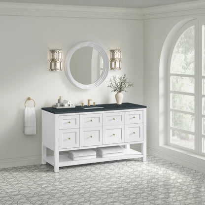Breckenridge 60" Single Vanity, Bright White, w/ 3 CM Charcoal Soapstone Quartz Top, view 4