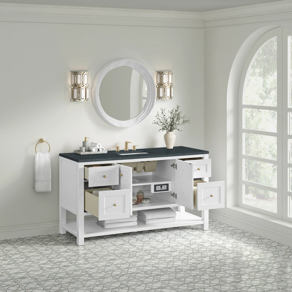 Breckenridge 60" Single Vanity, Bright White, w/ 3 CM Charcoal Soapstone Quartz Top, view 5