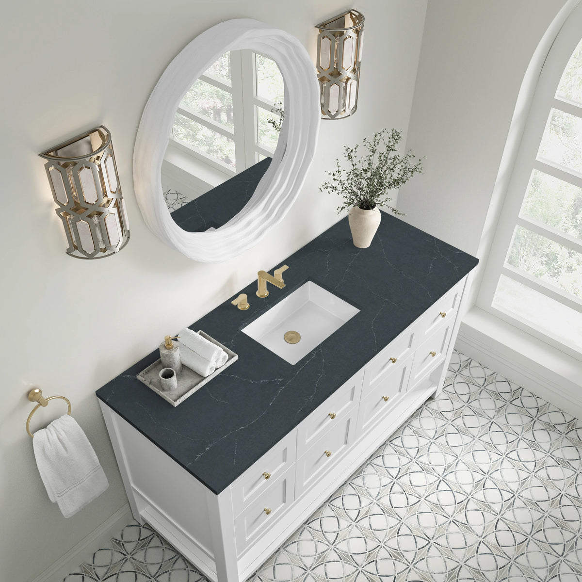 Breckenridge 60" Single Vanity, Bright White, w/ 3 CM Charcoal Soapstone Quartz Top, view 7
