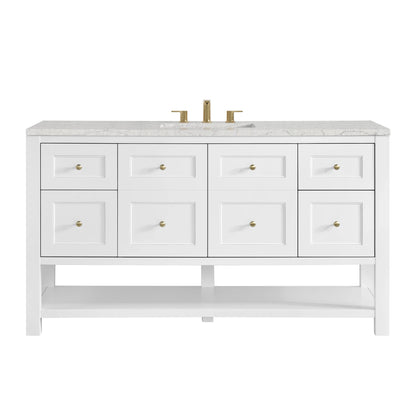 Breckenridge 60" Single Vanity, Bright White, w/ 3 CM Eternal Jasmine Pearl Quartz Top