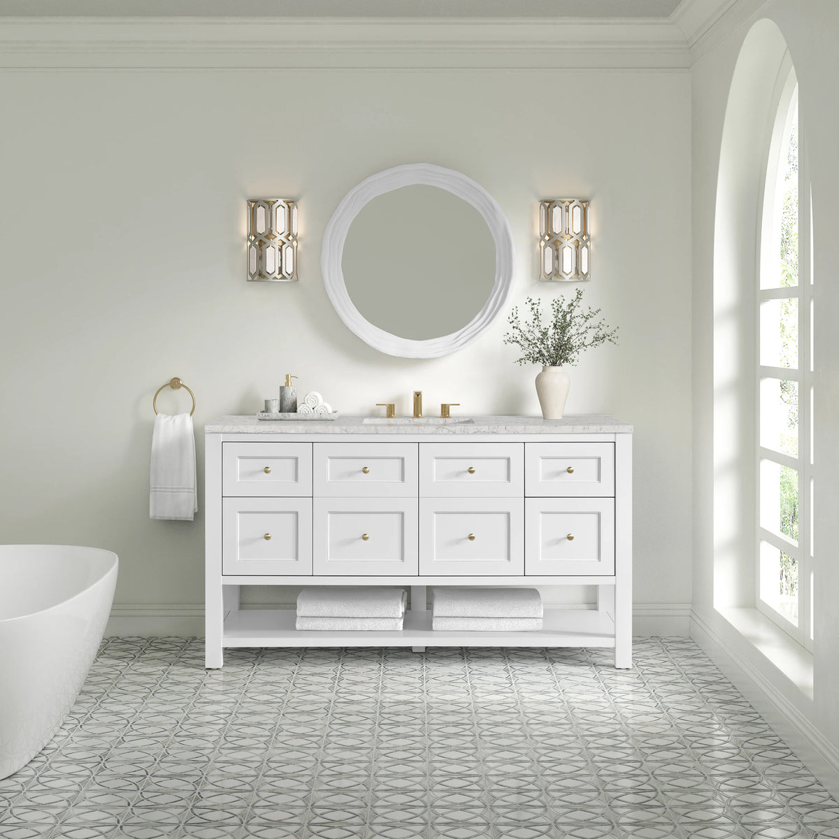 Breckenridge 60" Single Vanity, Bright White, w/ 3 CM Eternal Jasmine Pearl Quartz Top, view 3