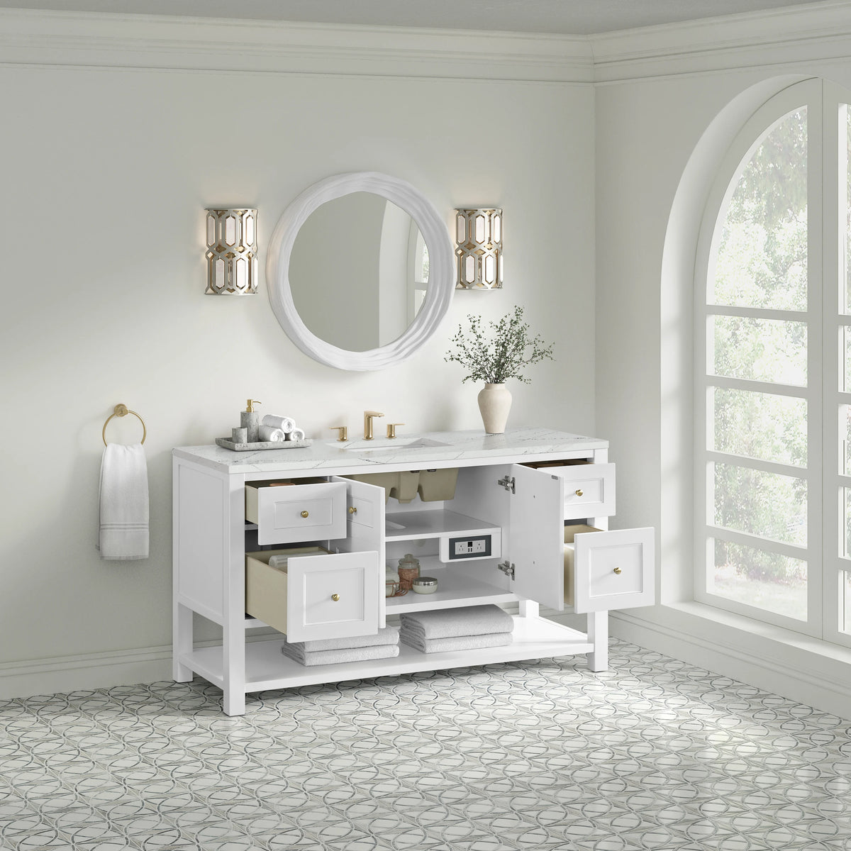 Breckenridge 60" Single Vanity, Bright White, w/ 3 CM Ethereal Noctis Quartz Top, view 5