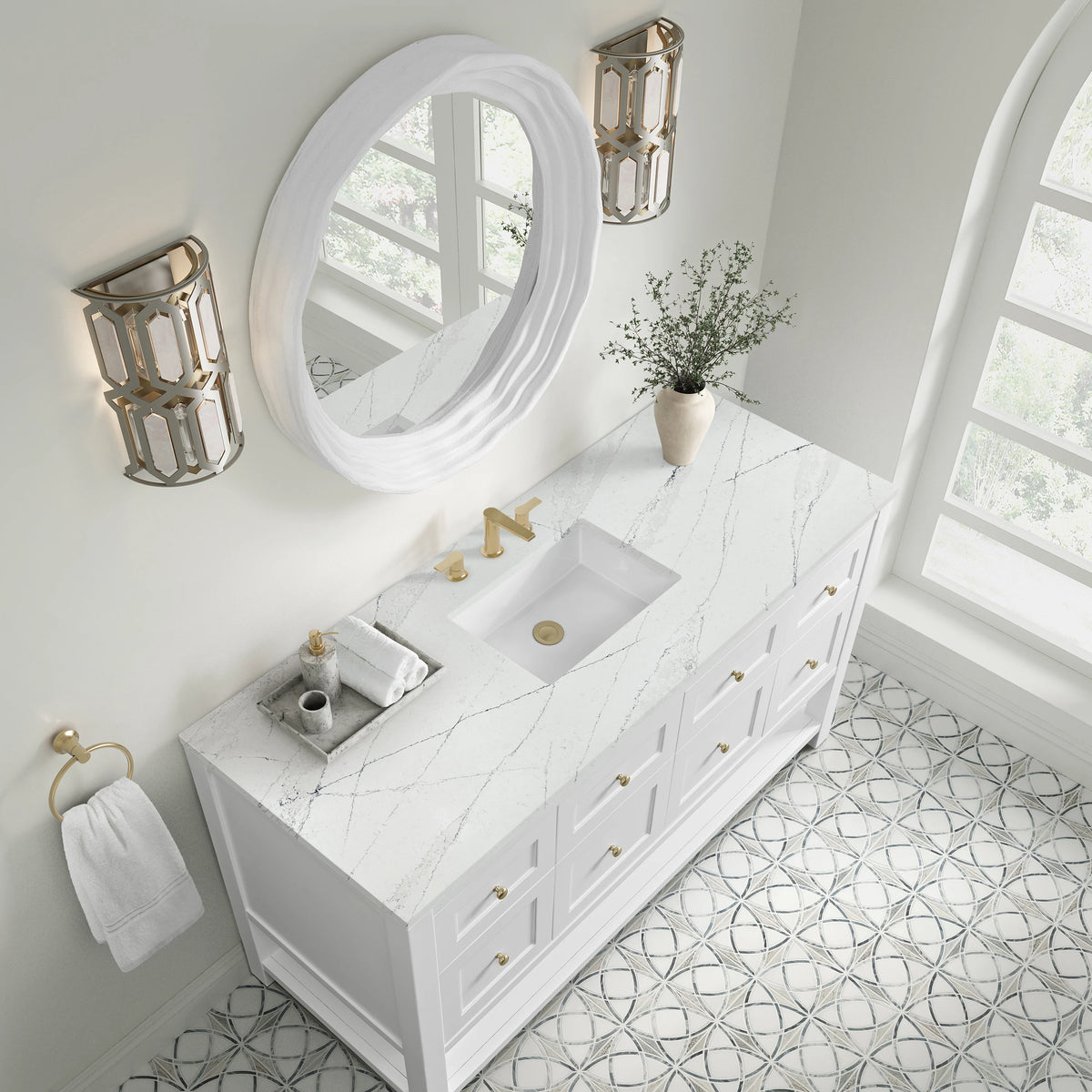 Breckenridge 60" Single Vanity, Bright White, w/ 3 CM Ethereal Noctis Quartz Top, view 7