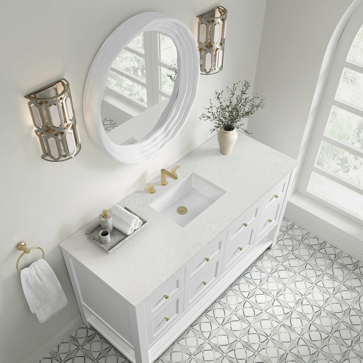 Breckenridge 60" Single Vanity, Bright White, w/ 3 CM Lime Delight Quartz Top, view 7