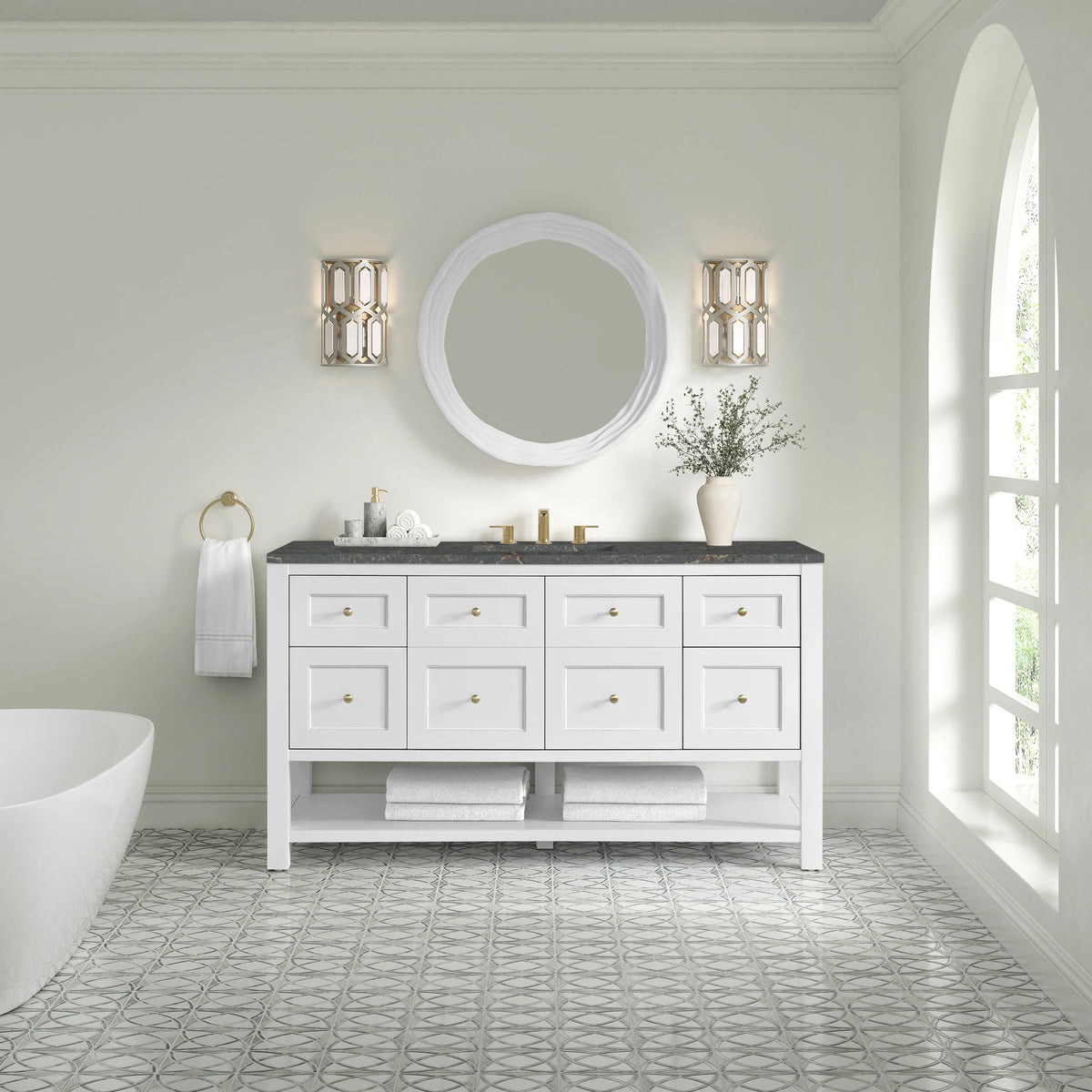 Breckenridge 60" Single Vanity Cabinet, Bright White w/ 3 CM Parisien Bleu Top, view 3