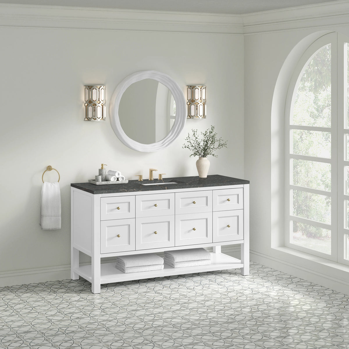 Breckenridge 60" Single Vanity Cabinet, Bright White w/ 3 CM Parisien Bleu Top, view 4