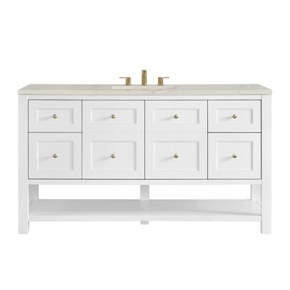 Breckenridge 60" Single Vanity, Bright White, w/ 3 CM Siberian Silestone Top
