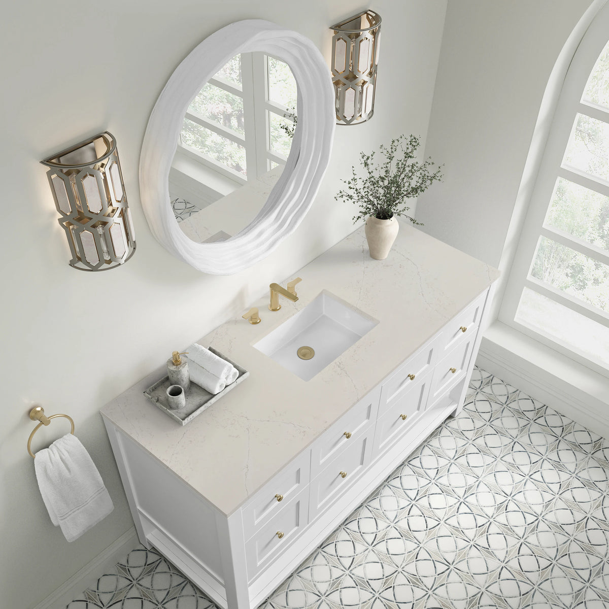 Breckenridge 60" Single Vanity, Bright White, w/ 3 CM Siberian Silestone Top, view 7