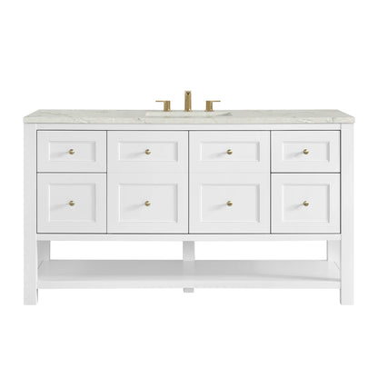 Breckenridge 60" Single Vanity, Bright White, w/ 3 CM Victorian Silver Quartz Top