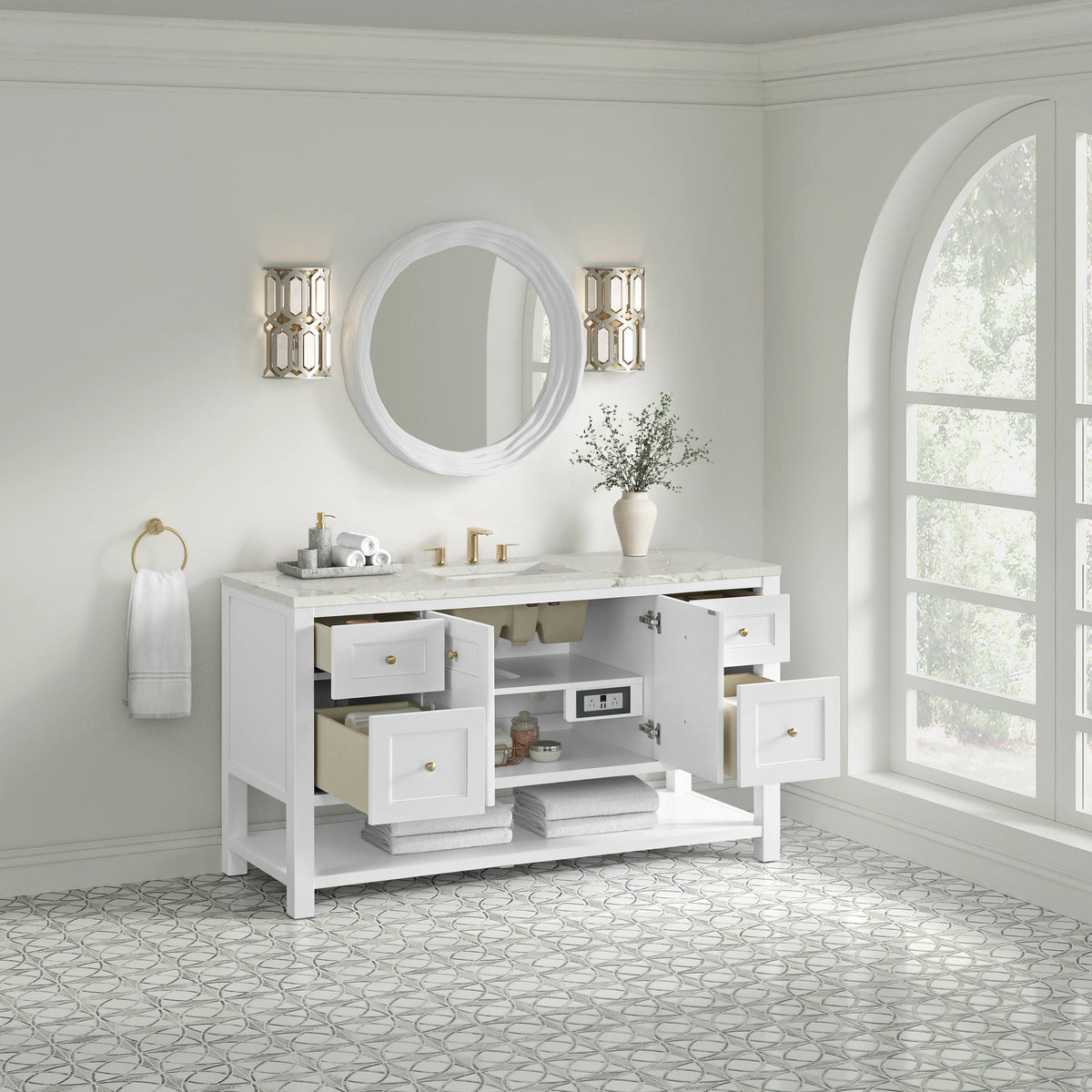 Breckenridge 60" Single Vanity, Bright White, w/ 3 CM Victorian Silver Quartz Top, view 5