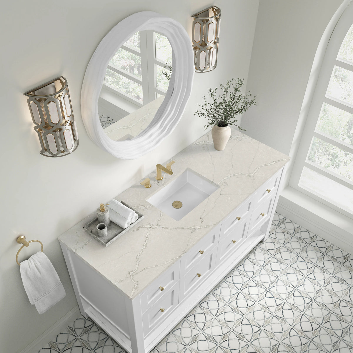 Breckenridge 60" Single Vanity, Bright White, w/ 3 CM Victorian Silver Quartz Top, view 7