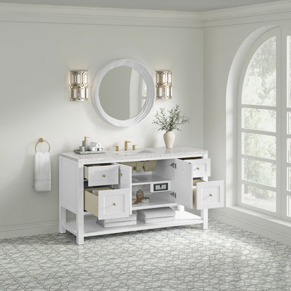 Breckenridge 60" Single Vanity, Bright White, w/ 3 CM Eternal Jasmine Pearl Silestone Top w/ FreePower Wireless, view 8
