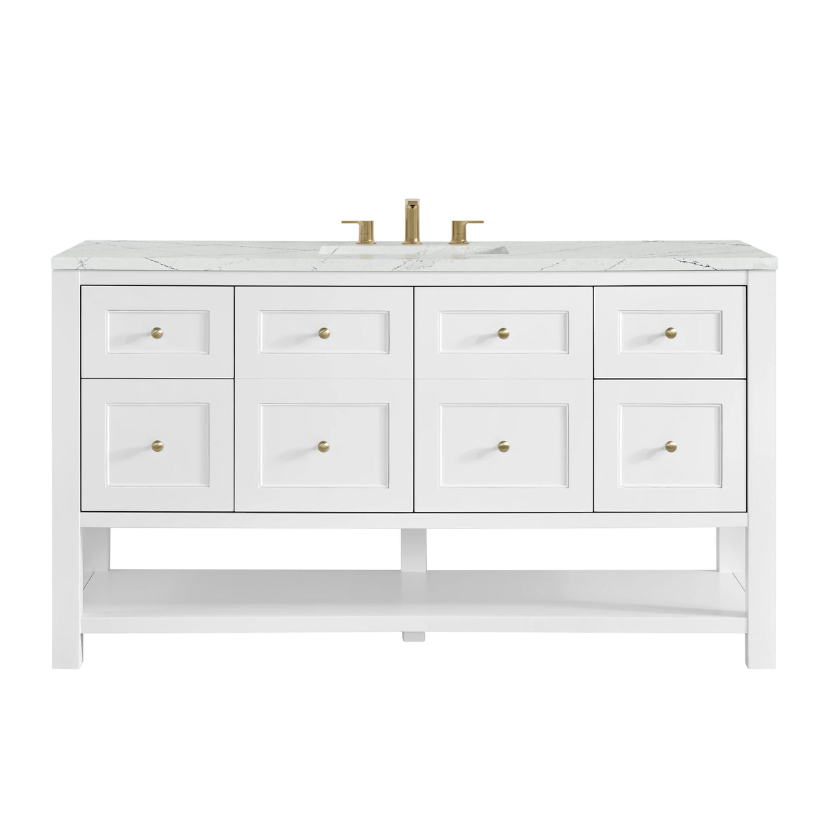 Breckenridge 60" Single Vanity, Bright White, w/ 3 CM Ethereal Noctis Silestone Top w/ FreePower Wireless Charger