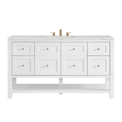 Breckenridge 60" Single Vanity, Bright White, w/ 3 CM Ethereal Noctis Silestone Top w/ FreePower Wireless Charger