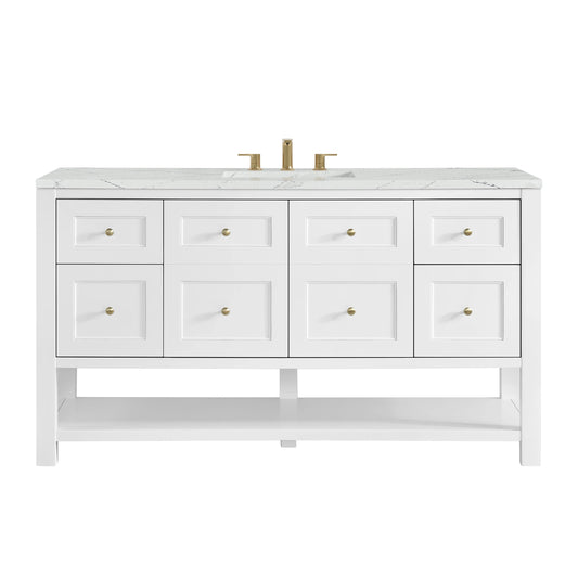 Breckenridge 60" Single Vanity, Bright White, w/ 3 CM Ethereal Noctis Silestone Top w/ FreePower Wireless Charger