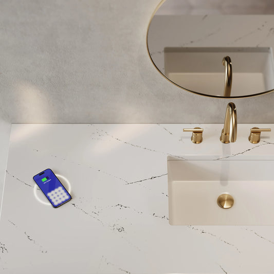 Breckenridge 60" Single Vanity, Bright White, w/ 3 CM Ethereal Noctis Silestone Top w/ FreePower Wireless Charg, view 2