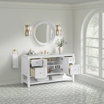 Breckenridge 60" Single Vanity, Bright White, w/ 3 CM Ethereal Noctis Silestone Top w/ FreePower Wireless Charg, view 8