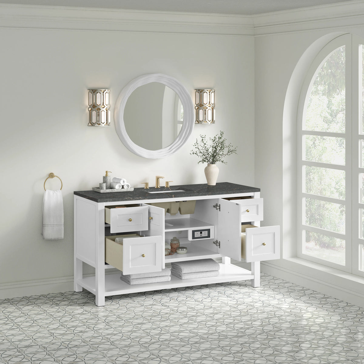 Breckenridge 60" Single Vanity Cabinet, Bright White w/ 3 CM Parisien Bleu Top w/ FreePower Wireless Charger, view 8