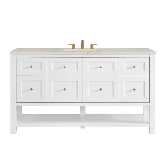 Breckenridge 60" Single Vanity, Bright White, w/ 3 CM Siberian Silestone Top w/FreePower Wireless Charger