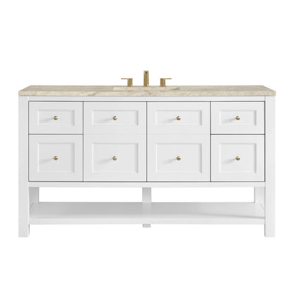 Breckenridge 60" Single Vanity, Bright White, w/ 3 CM Tajnar Eclos Top w/FreePower Wireless Charger