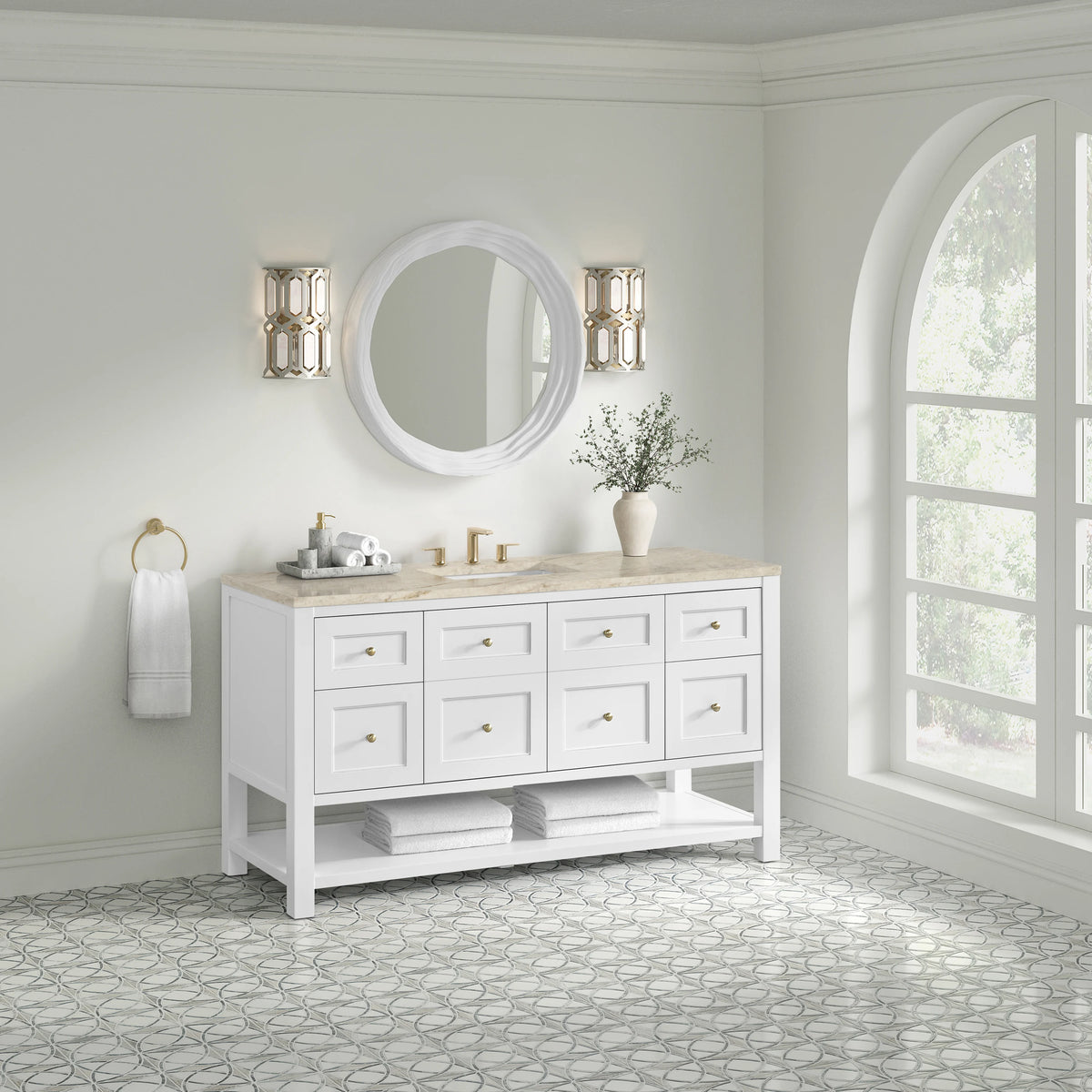 Breckenridge 60" Single Vanity, Bright White, w/ 3 CM Tajnar Eclos Top w/FreePower Wireless Charger, view 6