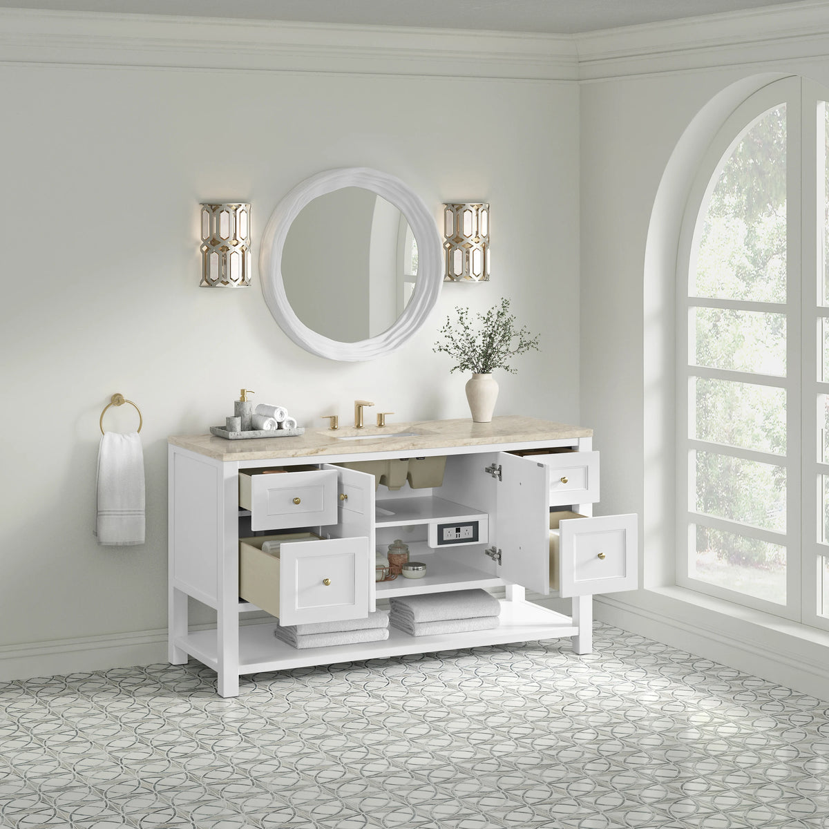 Breckenridge 60" Single Vanity, Bright White, w/ 3 CM Tajnar Eclos Top w/FreePower Wireless Charger, view 7