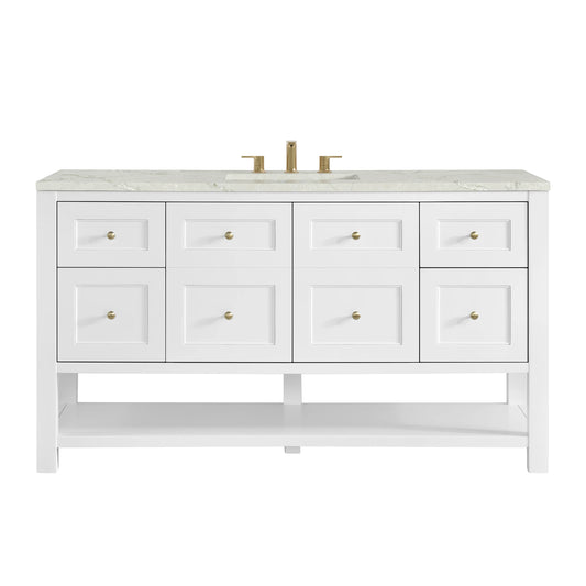 Breckenridge 60" Single Vanity, Bright White, w/ 3 CM Victorian Silver Silestone Top w/ FreePower Wireless Charger
